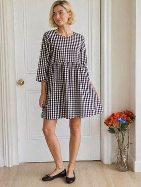 ASOS|  Black White Gingham Empire Waist Dress | Gen Z Babydoll Mini |